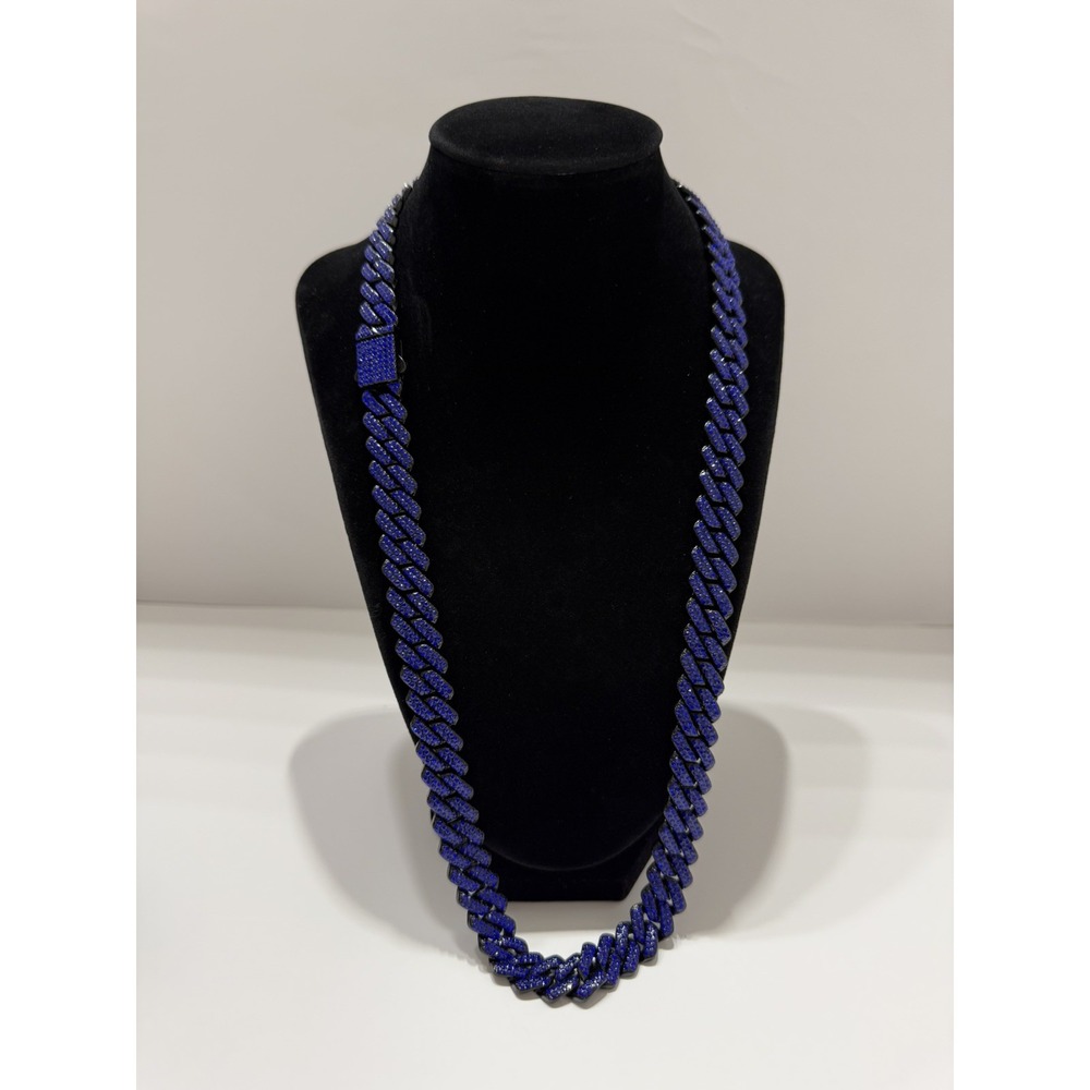 iced out cuban chain blue on black vvscz stainless 26inch 14mm water resist